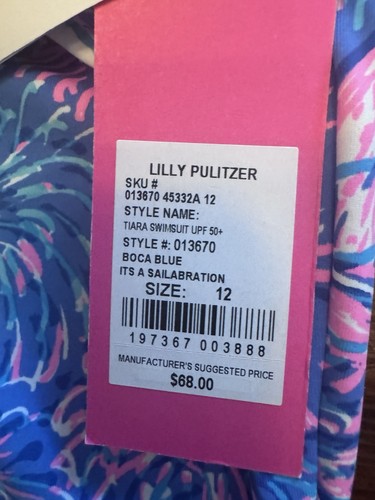 Lilly Pulitzer Girls Tiara Swimsuit UPF 50+ Boca Blue Its a Sailabration Sz 12 - Picture 7 of 10