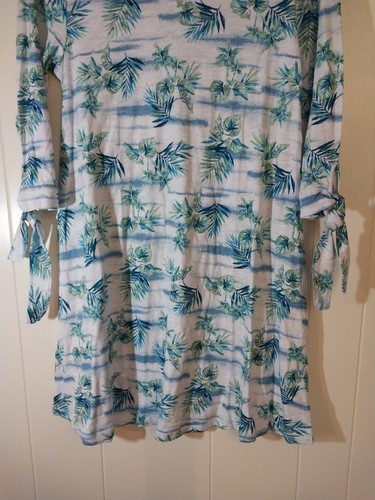 Fresh Produce 3/4 Sleeve Dress Leaf Design White Blue Green Size L 100% Cotton - Picture 6 of 11