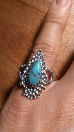 Handwerklich handgefertigter blauer Mond Türkis Pfeilspitze Sterlingsilber Ring (Größe 6) - Bild 11 von 14