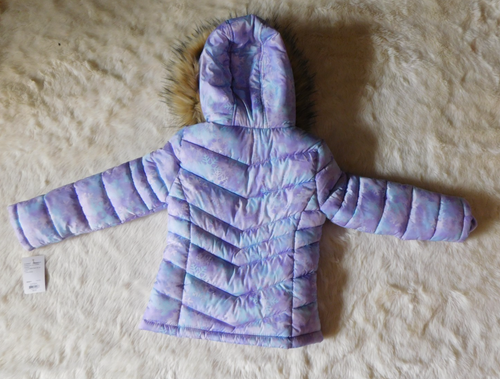 SO Girls Faux Fur Trim Hood Puffer Jacket - Tie Dye / Snowflakes Girl's Size 6 - Picture 7 of 7