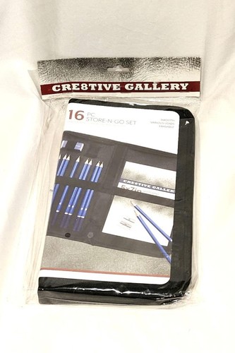 New Cre8tive Gallery 16 pc Store N Go Pencil Erasers And Drawing Pad w/ Storage - Picture 1 of 2
