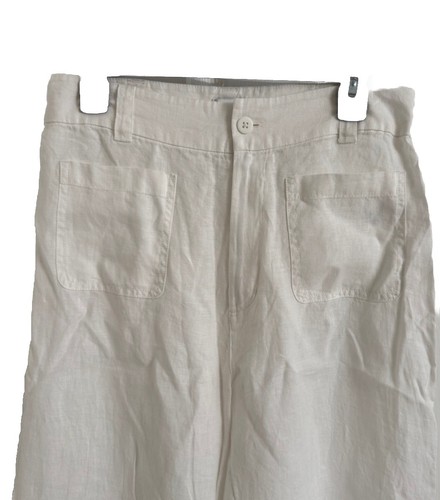 Nicole Miller Pants Women's Size 8 White 100% Linen High Rise Pull On Wide Leg - Picture 2 of 4