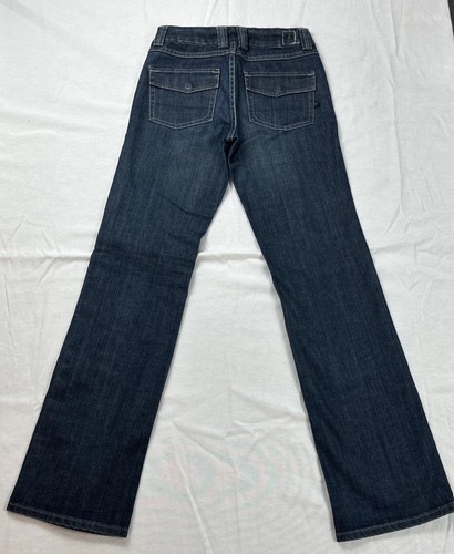 Pantalones de mezclilla para mujer Pine IV de diseñador medianos lavado oscuro talla 28 bolsillos con solapa usados en excelente estado - Imagen 1 de 19