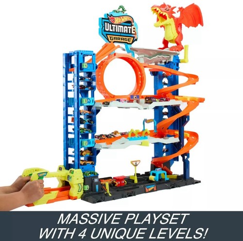 Hot Wheels City Ultimate Garage Playset 2 Die-Cast Cars Storage for 50 Cars NEW - Picture 3 of 5