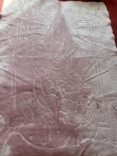 VINTAGE ACRYLIC PLUSH BABY BLANKET POWDER PINK EMBOSSED TEDDY VEAR CRIB STROLLER