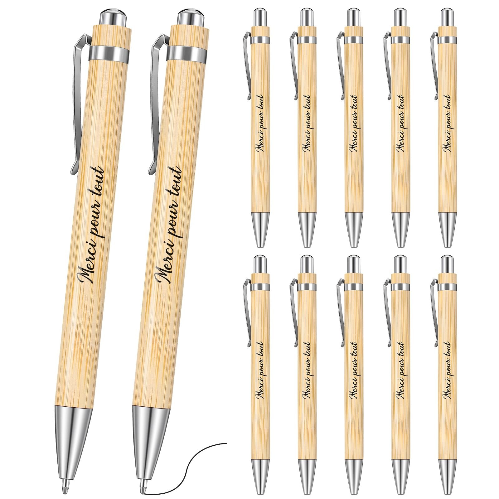 Merci pour Tout Lot de 10 Stylos Rétractables en Bois Gravé pour Cadeau de Remerciement