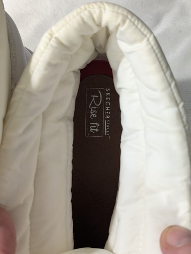 Skechers White Leather ALBA Puffer Jacket Lining Rise Fit Zipper Hightops Wms Gr.10 - Bild 13 von 14