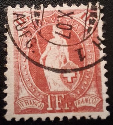 Switzerland 1904. Helvetia In Piedi 1 Fr. Travelled. Dent 11 Emezzo X 11