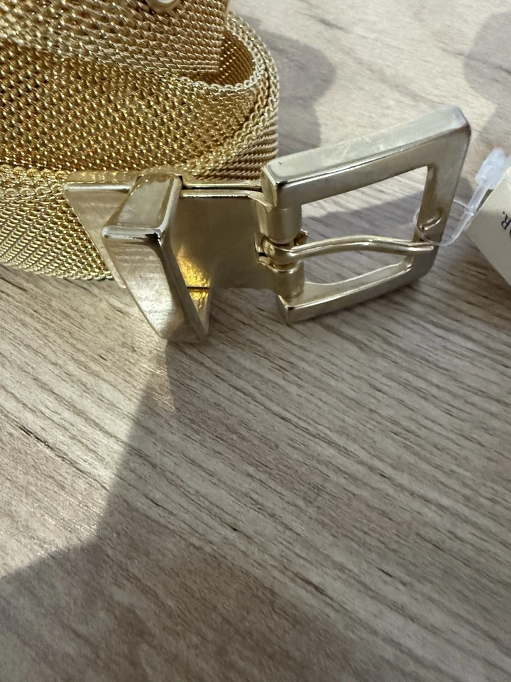 "Cinturón ajustable de malla dorada Ann Taylor vintage años 90 talla L grande 39"" nuevo con etiquetas" Foto 4 de 4