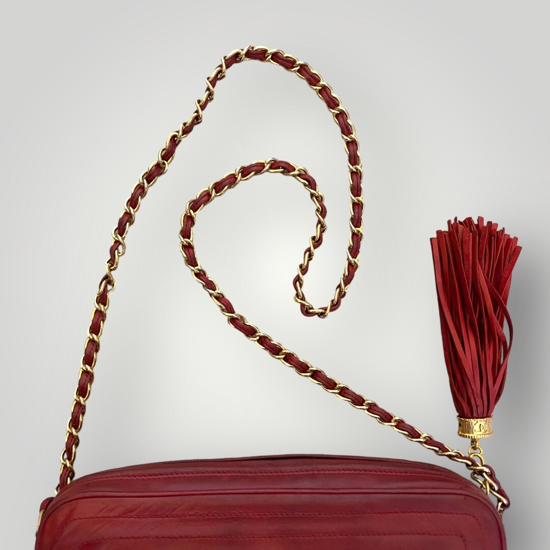 Vintage Chanel Bag, Chain Strap, Tassel, Gold Pla… - image 11