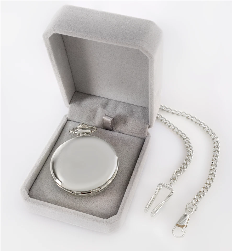 Eichmüller Taschenuhr Chrom Silber 45 mm Savonnette Quarz Kette & Box 3 Zeiger - Bild 2 von 2