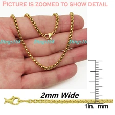 Unisex Real 18K Yellow Gold Filled 2mm/3mm/5mm 16"-32" Round Box Chain Necklace