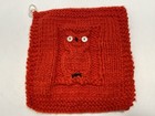 Vintage MCM Red OWL POT HOLDER Hot Pad Crocheted Knit Trivet 8" x 8" Mid Century