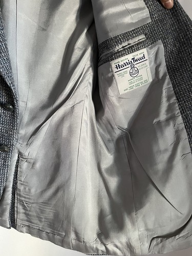 HARRIS TWEED Blazer Pure Wool Houndstooth Light Blue Blend - No Size Tag - Picture 10 of 12