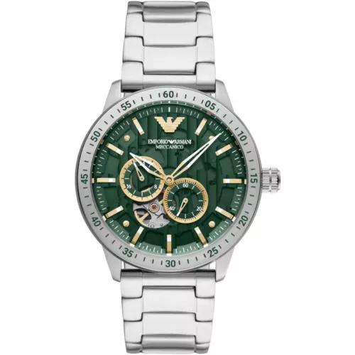 New Emporio Armani Green Skeleton Meccanico Automatic Men's Steel Watch AR60053 - Picture 3 of 8