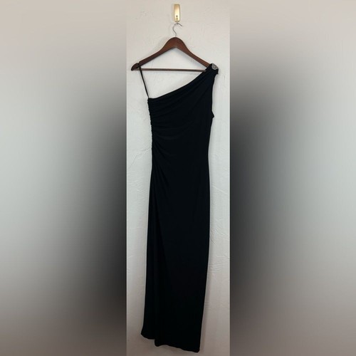 LAUREN RALPH LAUREN One Shoulder Black Long Dress Evening Gown Formal Wedding - Picture 11 of 16