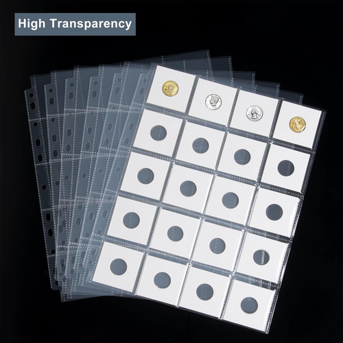 50Ct 20-Pocket Coin Pages - Coin Pocket Pages for 2 X 2 Inch Cardboard Coin Hold - Picture 4 of 12