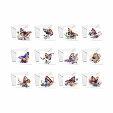 12 Assorted All Occasion Note cards Blank with Envelopes - WATERCOLOR BUTTERFLY