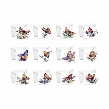 12 Assorted All Occasion Note cards Blank with Envelopes - WATERCOLOR BUTTERFLY