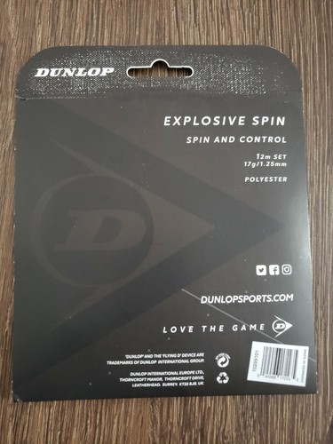 Cuerda de tenis Dunlop Explosive Spin negra calibre 17 1,25 mm *NUEVA* - Imagen 2 de 2