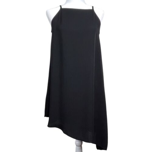 LAFAYETTE 148 100% Seide Kleid Tunika Gr. Small asymmetrischer Saum ärmellos schwarz