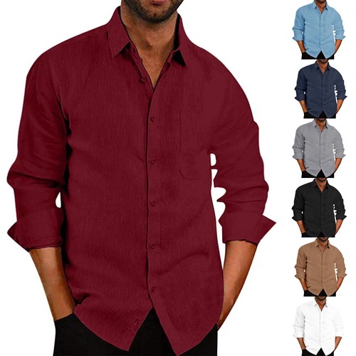 Men's Button Down Long Sleeve Solid Shirts Casual Formal Dress Tops Tee T-Shirt - Picture 6 of 21