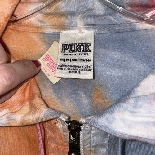 Victoria's Secret Rosa X-Pequeña Sudadera con Capucha Recortada Deportiva Tie Dye Informal De Gran Tamaño - Imagen 4 de 8