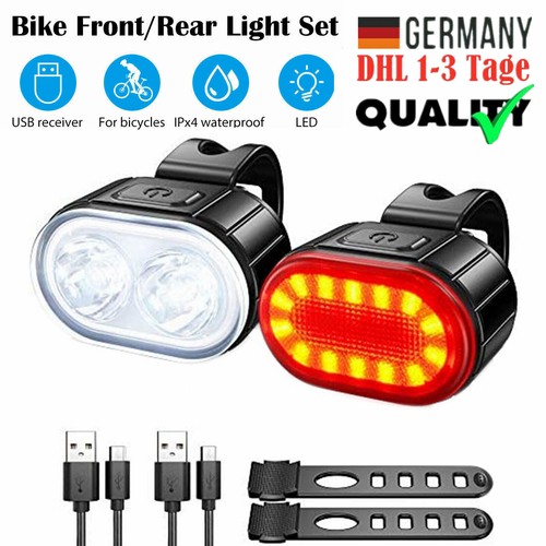 LED USB Fahrrad Licht Set Beleuchtung Set AKKU Scheinwerfer Rücklicht Lampe - Bild 3 von 15