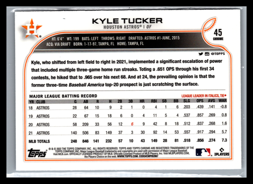 Topps 2022 cromo - refractor de prisma Kyle Tucker #45 - Imagen 2 de 2