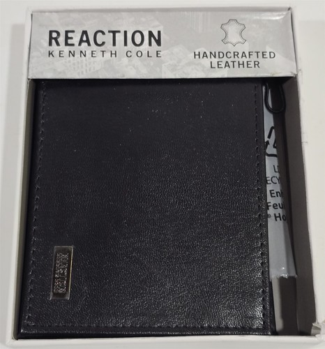NIB Reaction Kenneth Cole Mens Bifold Black Leather Wallet in Gift Box #2 - Picture 2 of 8