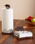 2Pc-Northwoods Evergreen Bear Paper Towel Holder Rustic Bear Napkin Holder Set