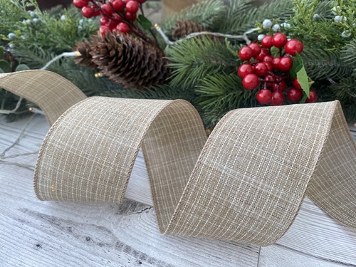 Christmas Wire Edged Hessian Rustic  Ribbon Gift Bows Tree Decorations 6mX63mm - Picture 9 of 9