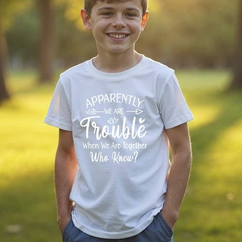 T-shirt ragazzo ragazza Trouble Together Best Friends Day Bestia abbinata BFF #BFD - Foto 11 di 34