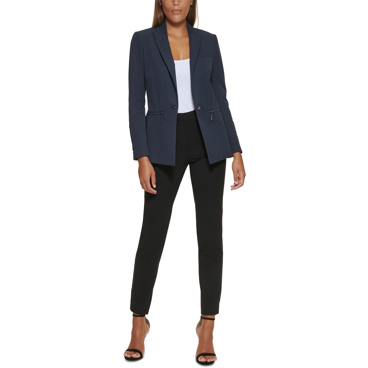 Женский блейзер на одной пуговице из темно-синей саржи DKNY Petites 10P BHFO 3870