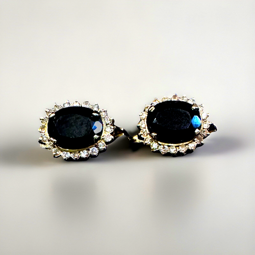 Solid Gold 13k eBay Authenticated Earrings Ring Set Real Diamonds/Black Gemstone - Picture 4 of 11