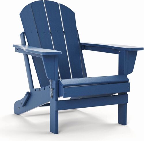 Folding Adirondack Chair For All-Weather Patio BBQ Outdoor Garden (Navy Blue)