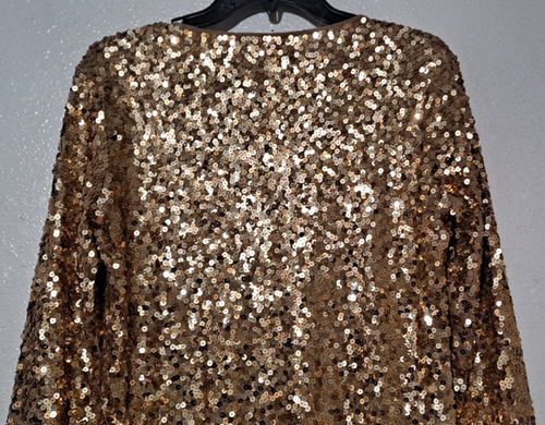 Michael Kors Gold Sequin Shift Dress Long Sleeve Cotton Size Medium - Picture 6 of 8