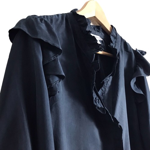 Evereve Medium Navy Thea Washed Satin Ruffle Button Down Shirt Women - Bild 3 von 9