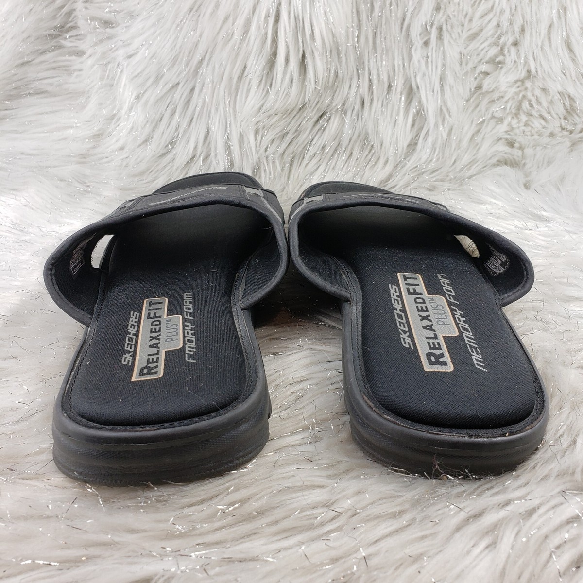 SKECHERS Relaxed Fit Plus Memory Foam Black Slide On Casual