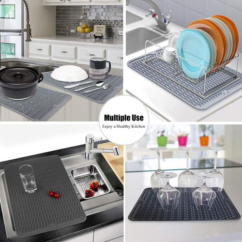 Silicone Dish Drying Mat, Non-Slip Easy Clean Sink Mat Large Heat-Resistant Dish - Picture 7 of 12