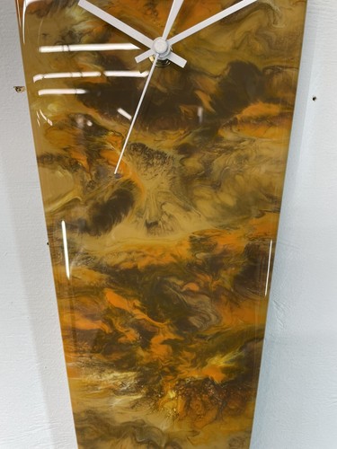 Narrow Brown and Burnt Orange Abstract Resin Wall Clock - Picture 6 of 10