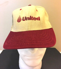 Vintage United Hat Cap Brown Dark Red Striped Teardrop Logo 1990s Promo USA Made