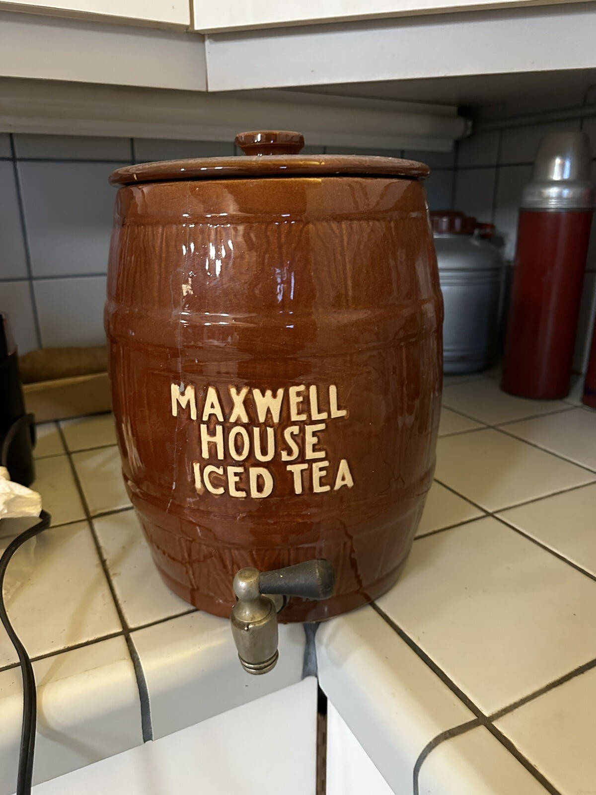 Antique Vintage Maxwell House Iced Tea Dispenser Ceramic Crock Cookie