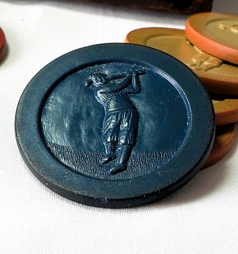 Vintage Golfer Ton Poker Chips 39 insgesamt & Original Holzhalter - Bild 3 von 5