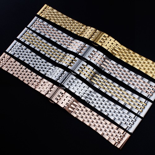 Seven beads arc stainless steel watch band strap solid metal bracelet 12mm-22mm - Picture 7 of 14