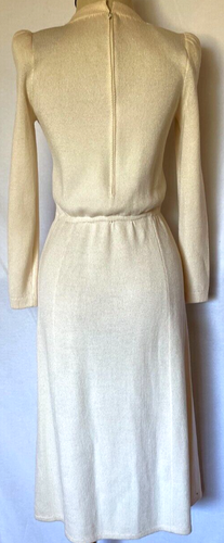 Abito vintage anni 80 ST John by Marie grigio crema chiaro lana maglia cerniera posteriore S 4 - Foto 6 di 11