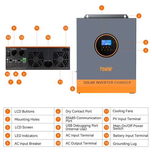 PowMr 5000W Solar Inverter Off Grid Pure Sine Wave AC110V IN 80A MPPT Controller - Picture 4 of 41