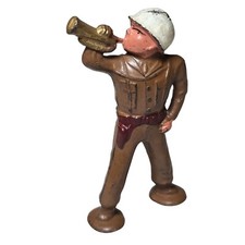 B236 Barclay Podfoot Toy Soldier Khaki Bugler White Helmet Vintage Dimestore
