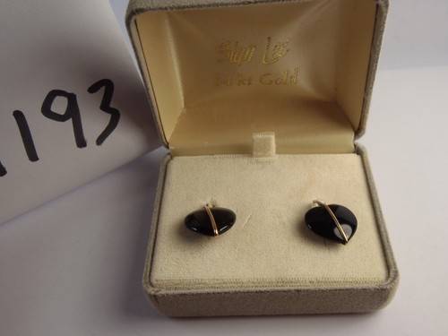 Massive 14k Gelbgold Ohrring Jacken mit herzförmigen schwarzen Onyx Steinen - Bild 7 von 19