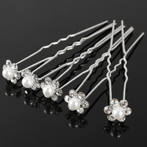 20pcs Wedding Bridal Crystal Pearl Flower Hair Pins Clips Bridesmaid Prom Decor - Bild 5 von 7